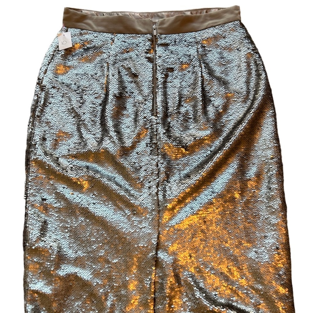 Banana Republic Matte Silver Sequin Pencil Skirt 10 Glam Holiday NYE - Picture 4 of 11
